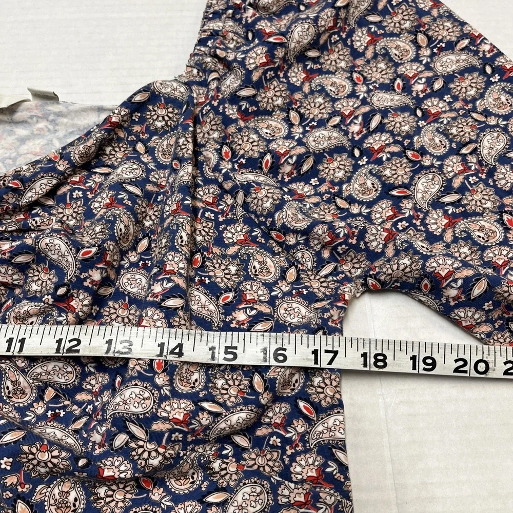 Boden Top Womens US 16 18 Blue Paisley Milkmaid Puff Sleeve Ruched V Neck Preppy
